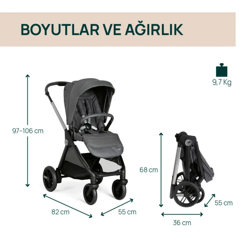 Chicco Bellagio Çift Yönlü Tek Elle Katlanır Kompakt Kabin Bebek Arabası  Black Satin - 5