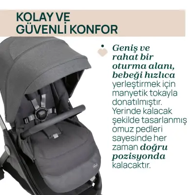 Chicco Bellagio Çift Yönlü Tek Elle Katlanır Kompakt Kabin Bebek Arabası  Black Satin - 7