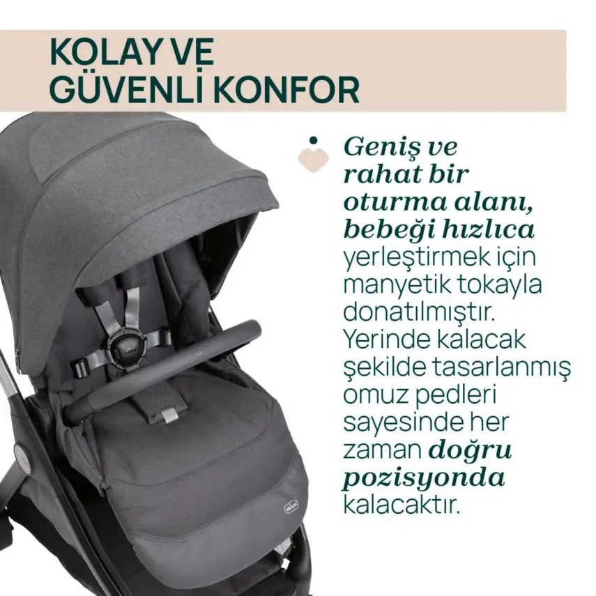 Chicco Bellagio Çift Yönlü Tek Elle Katlanır Kompakt Kabin Bebek Arabası  Black Satin - 7