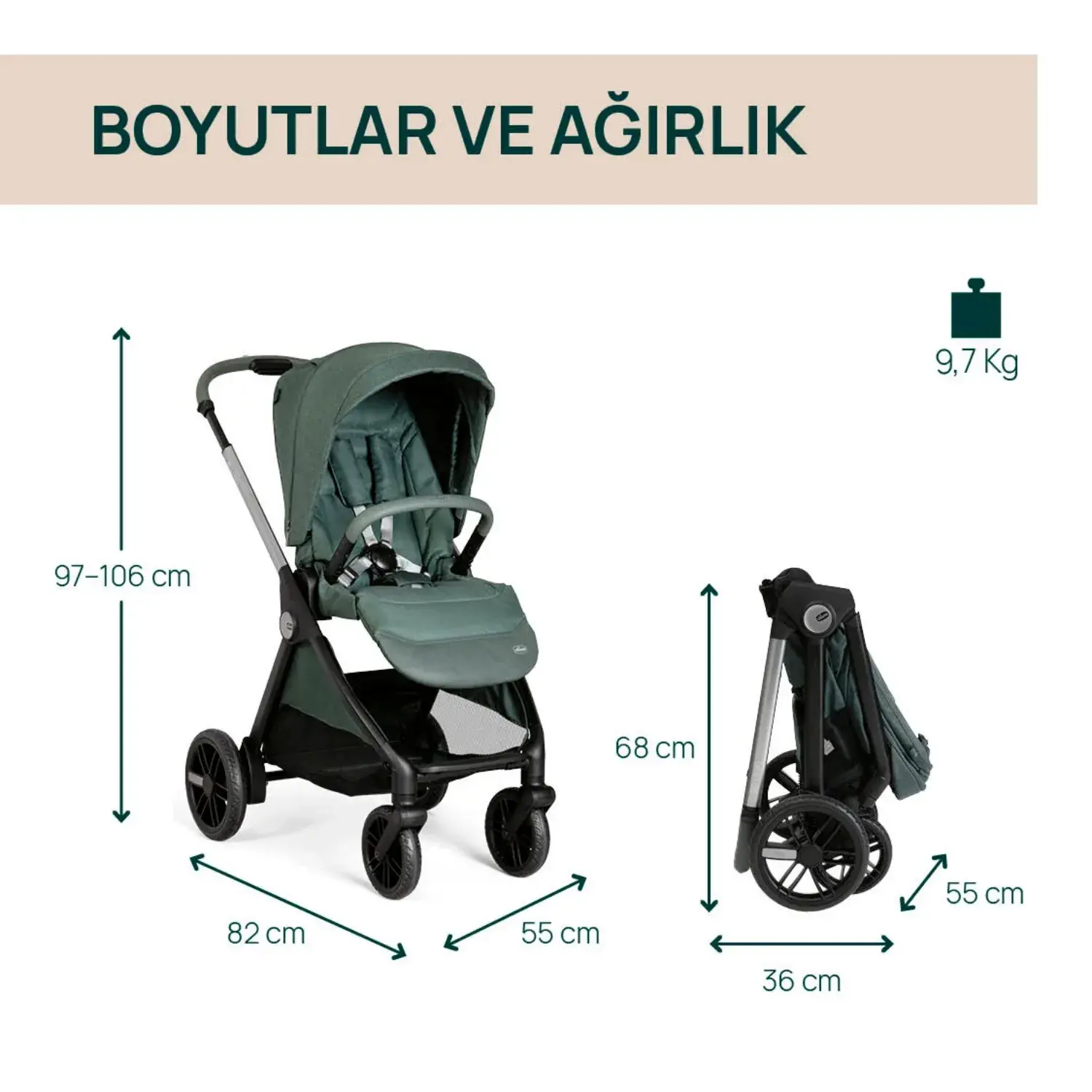 Chicco Bellagio 2.0 Bebek Arabası Fir Tree