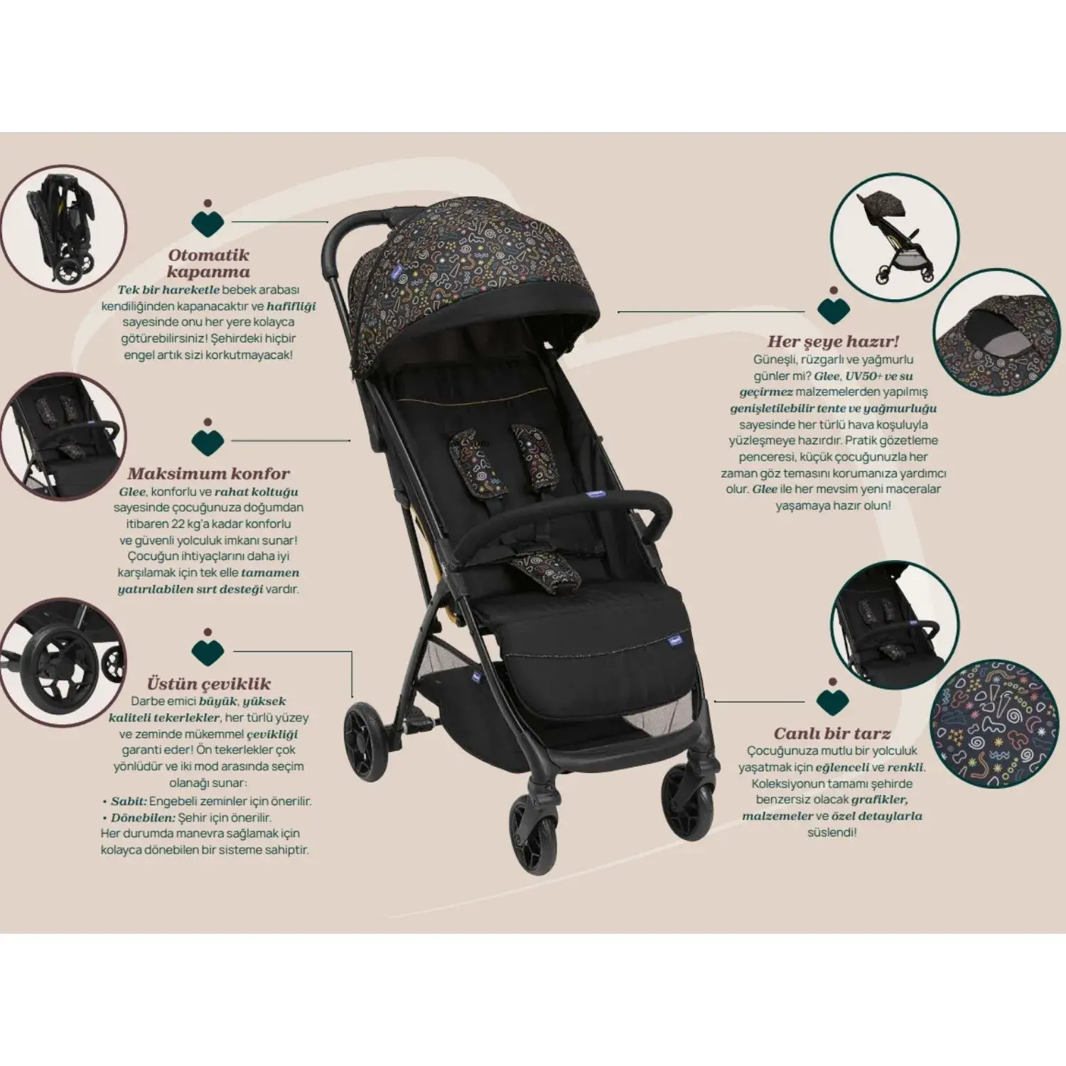 Chicco Glee Güneş-Su Geçirmez Otomatik Katlanan Kabin Bebek