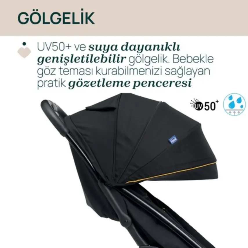 Chicco Glee Güneş-Su Geçirmez Otomatik Katlanan Kabin Bebek Arabası Uneven Black - 4