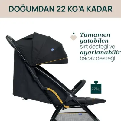 Chicco Glee Güneş-Su Geçirmez Otomatik Katlanan Kabin Bebek Arabası  Uneven Black (1)