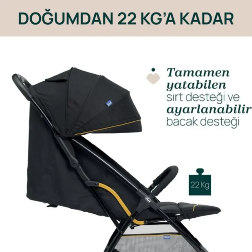 Chicco Glee Güneş-Su Geçirmez Otomatik Katlanan Kabin Bebek Arabası Uneven Black - 2