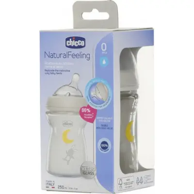 Chicco Natural Feeling Silikon Emzikli Cam Biberon Desenli 250 ml 0+ Ay Yeni - 8
