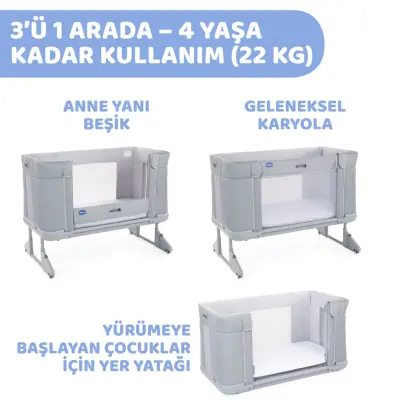 Chicco Next2Me Forever Anne Yanı Beşik Ash Grey Cross Collection (1)