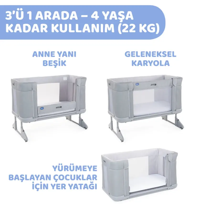 Chicco Next2Me Forever Anne Yanı Beşik Ash Grey Cross Collection - 2