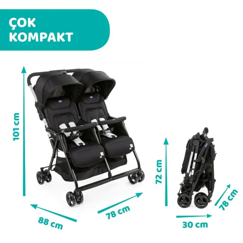 Chicco Ohlala İkiz Bebek Arabası Black Night - 10