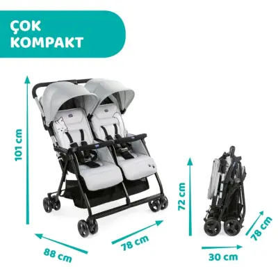 Chicco Ohlala İkiz Bebek Arabası Silver Cat - 5