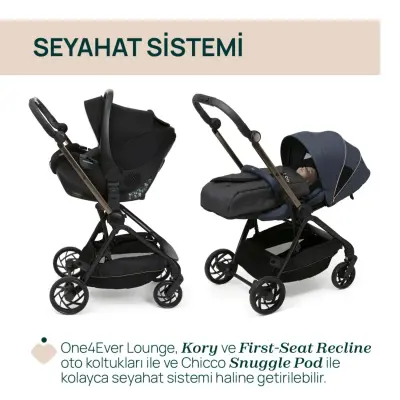 Chicco One4Ever Lounge Çift Yönlü Kolay Katlanabilen Travel Sistem-Seyahat Sistem Bebek Arabası Denim Shine - 12