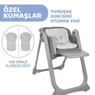 Chicco Polly Magic Fonksiyonel Mama Sandalyesi 5 Noktalı Emniyet Kemerli  Kaymaz Ayaklı 8 Kademeli Yükseklik Ayarlı 6 Ay – 15 kg Dark Grey - 6