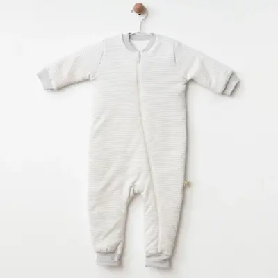 Ciccim Baby Fermuarlı Uzun Kollu Kışlık Bebek Çocuk Uyku Tulumu Çizgili Gri 2,5 Tog
