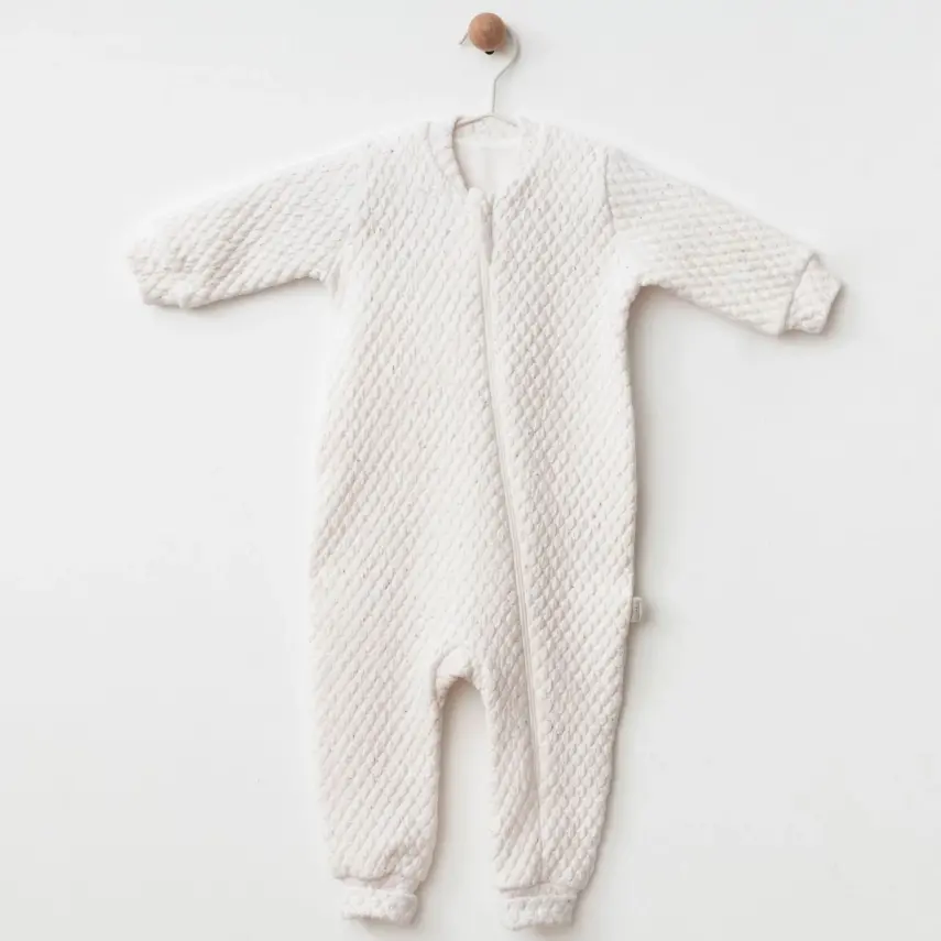 Ciccim Baby Fermuarlı Uzun Kollu Kışlık Bebek Çocuk Uyku Tulumu Kapitone Ekru 2,5 Tog - 1