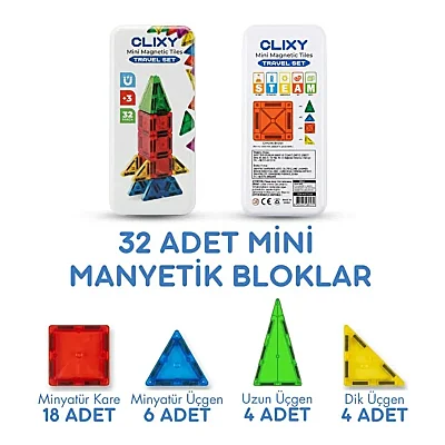 Clixy Advance Pack Mini Manyetik Bloklar Travel Set 32 Parça (1)