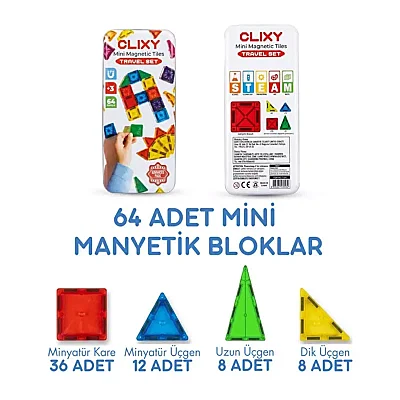 Clixy Advance Pack Mini Manyetik Bloklar Travel Set 64 Parça (1)