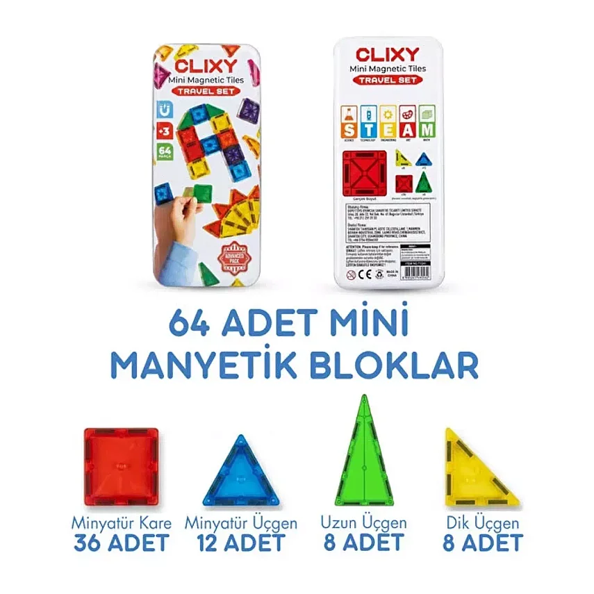 Clixy Advance Pack Mini Manyetik Bloklar Travel Set 64 Parça - 2