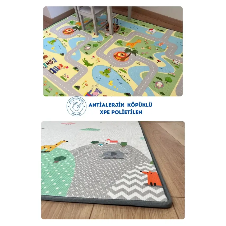 Coolmats Yeşil Parkur-Bulutlar ve Dağlar Oyun Halısı 140x100x1 - 5