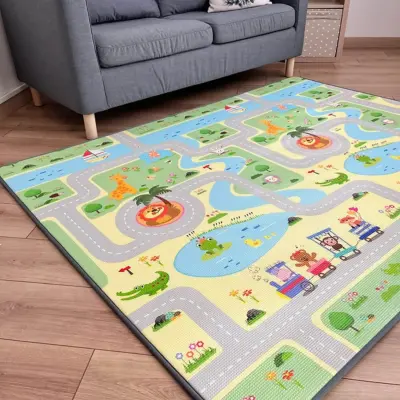 Coolmats Yeşil Parkur-Bulutlar ve Dağlar Oyun Halısı 140x200 - 6