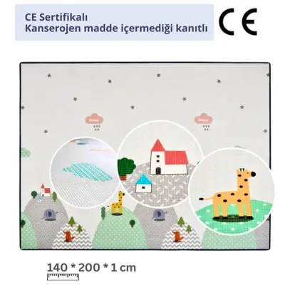Coolmats Yeşil Parkur-Bulutlar ve Dağlar Oyun Halısı 140x200 - 7
