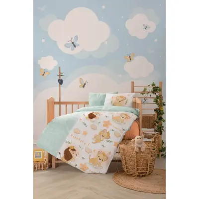 Cottonbox Bebek Nevresim Takımı Aslan Mint (1)