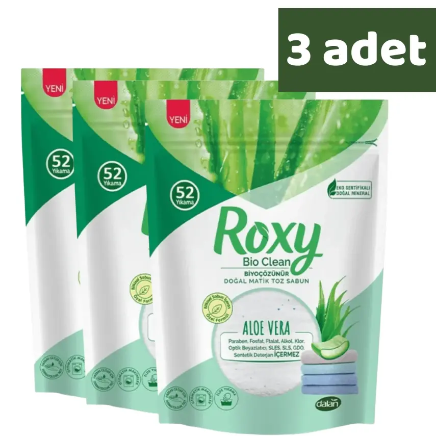 Dalan Roxy Bio Matik Clean Toz Sabun Aloe Vera 1600 gr x 3 Adet - 1