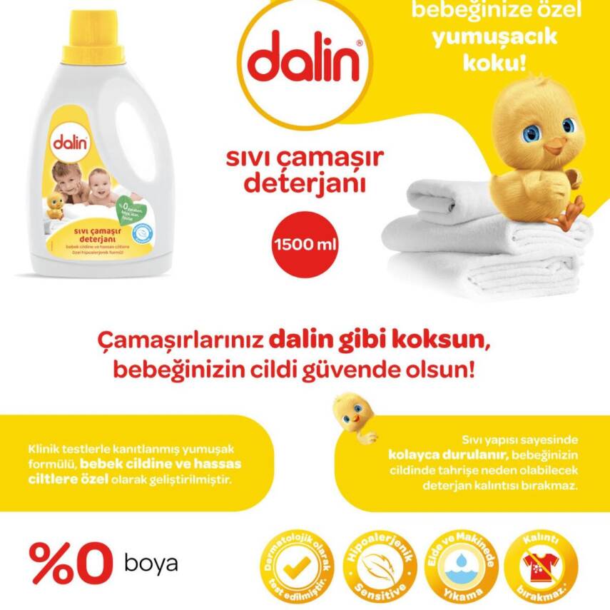 Dalin Sıvı Bebek Çamaşır Deterjanı 1500 ml x 3 Adet - 5