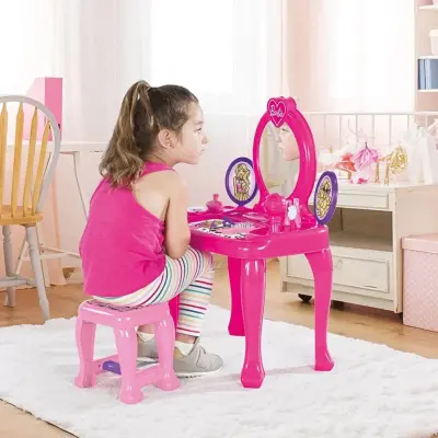 Dolu Barbie Ayaklı Makyaj Masa Sandalye Seti - 6
