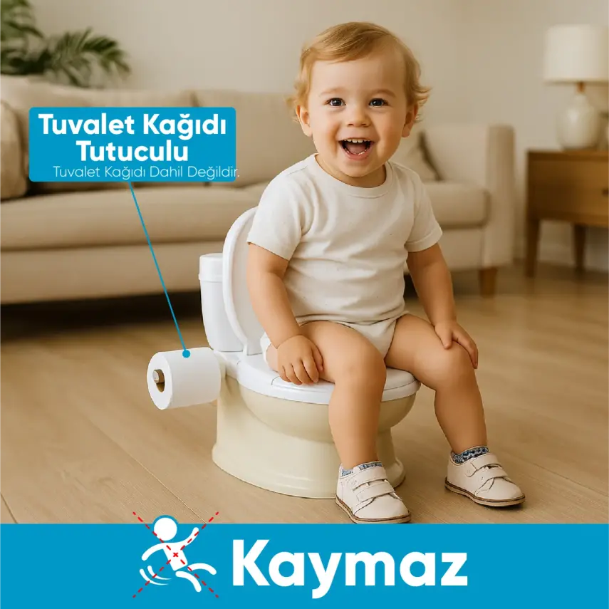 Dolu Nuve Eğitici Lazımlık Bebek Klozet Sifon Sesli Bej-Beyaz - 4