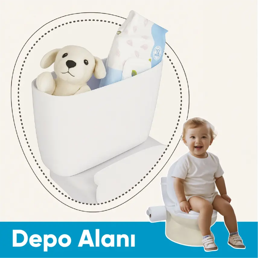 Dolu Nuve Eğitici Lazımlık Bebek Klozet Sifon Sesli Bej-Beyaz - 5