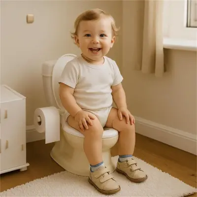 Dolu Nuve Eğitici Lazımlık Bebek Klozet Sifon Sesli Bej-Beyaz (1)