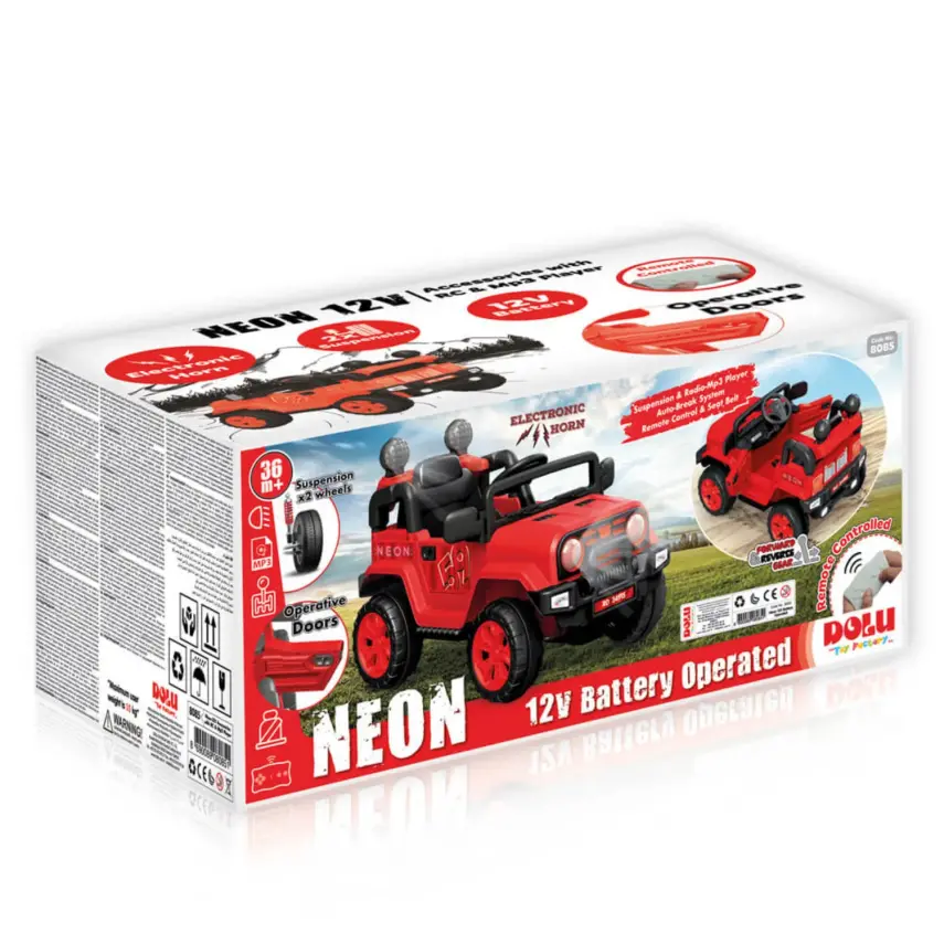 Dolu Uzaktan Kumandalı 12V Akülü Araba Neon Kırmızı - 6