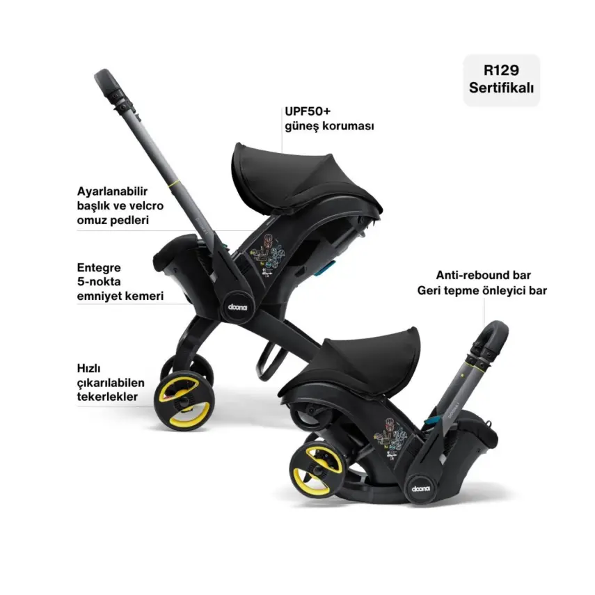 Doona i Bebek Arabasına Dönüşen Tekerlekli Gr 0 Bebek Ana Kucağı Oto Koltuğu Nitro Black - 3
