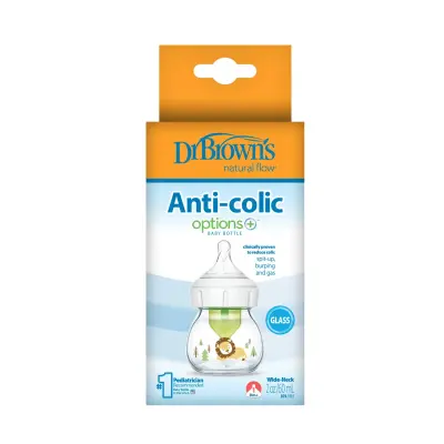 Dr Browns Geniş Ağız Anti-Kolik Options+ Desenli Cam Biberon Aslan 60 ml (1)
