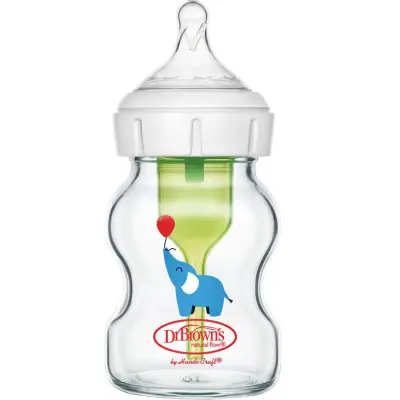 Dr Browns Geniş Ağız Anti-Kolik Options+ Desenli Cam Biberon Fil150 ml