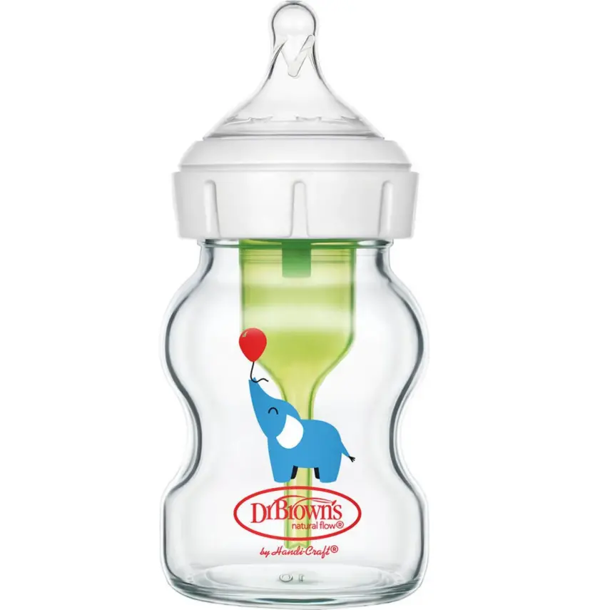 Dr Browns Geniş Ağız Anti-Kolik Options+ Desenli Cam Biberon Fil 150 ml - 1