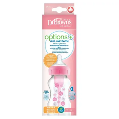 Dr Browns Options+ Geniş Ağız PP Desenli Biberon 270 ml Pembe (1)