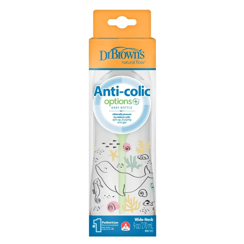 Dr Browns PP Biberon Geniş Ağız Anti-Kolik Options+ Okyanus Balina Desenli 270 ml - 2