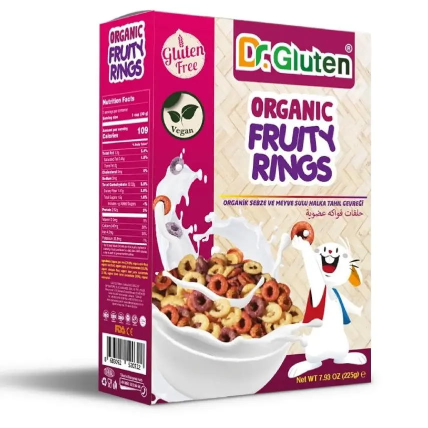 Dr.Gluten Organik Sebze Ve Meyve Sulu Halka Tahıl Gevreği 225 gr Glutensiz - 1