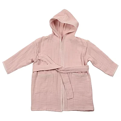 Ella Bonna Kapüşonlu Kız Erkek %100 Pamuklu Bornoz Müslin Pembe - 3