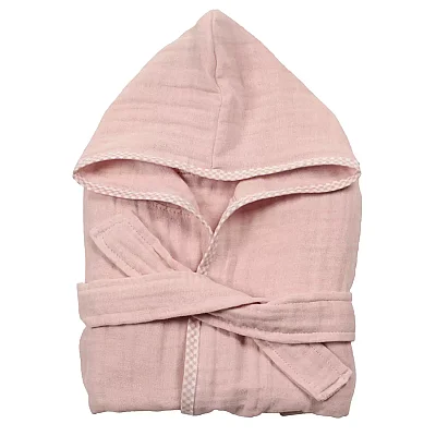 Ella Bonna Kapüşonlu Kız Erkek %100 Pamuklu Bornoz Müslin Pembe - 5