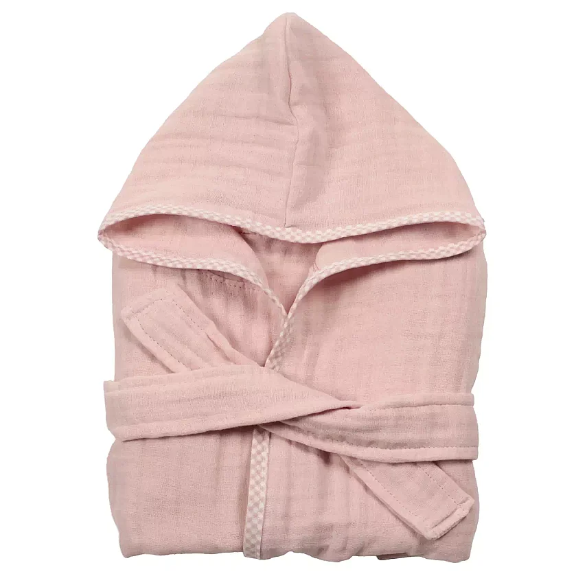 Ella Bonna Kapüşonlu Kız Erkek %100 Pamuklu Bornoz Müslin Pembe - 5