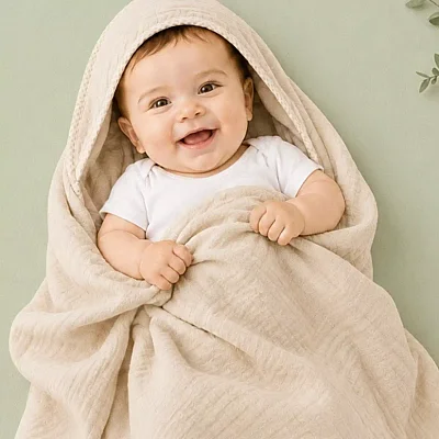 Ella Bonna Bebek Müslin %100 Pamuk Havlu Kundak 80x80cm Ekru