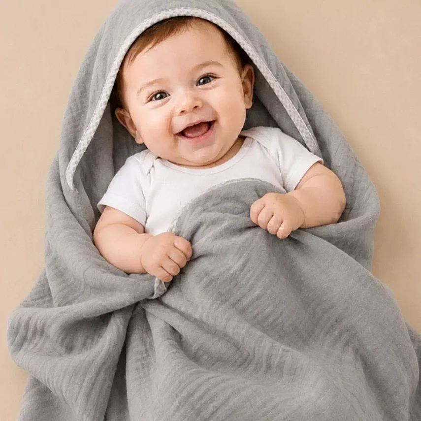 Ella Bonna Bebek Müslin %100 Pamuk Havlu Kundak 80x80cm Gri - 1