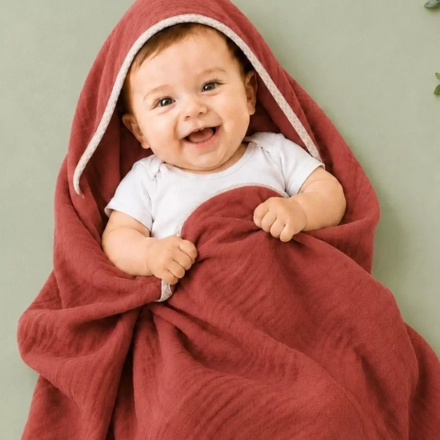 Ella Bonna Bebek Müslin %100 Pamuk Havlu Kundak 80x80cm Kiremit - 1