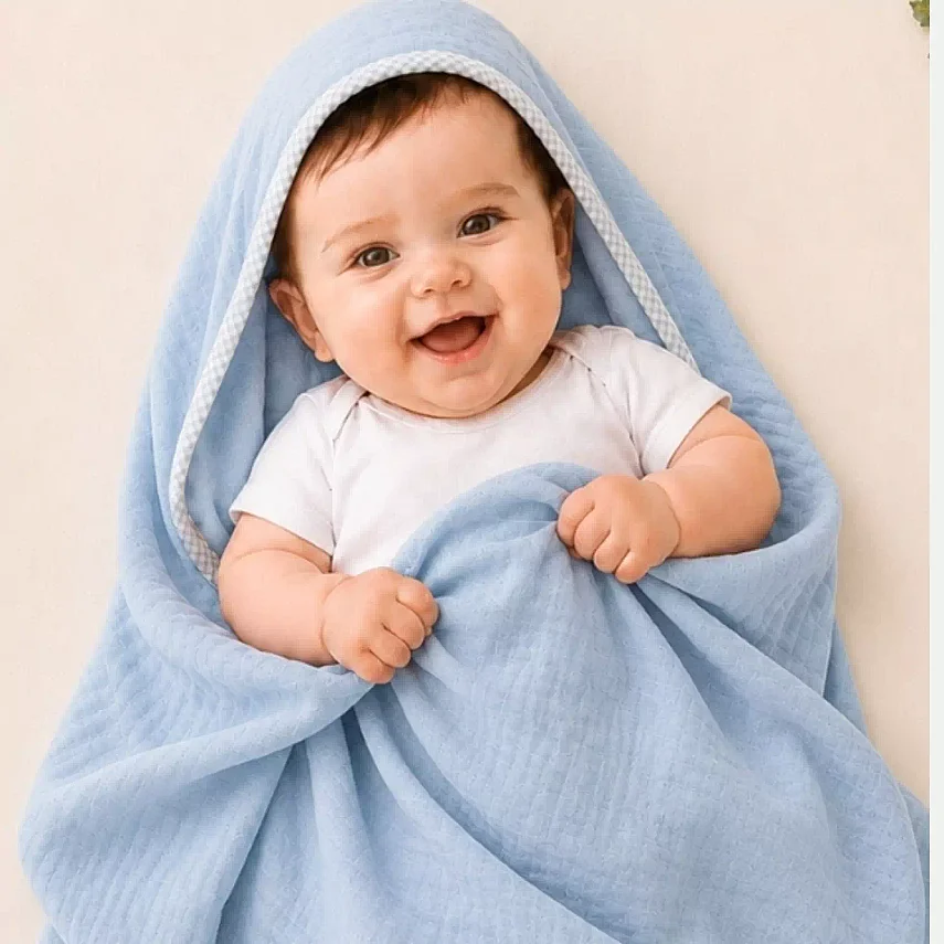 Ella Bonna Bebek Müslin %100 Pamuk Havlu Kundak  80x80cm Mavi - 1