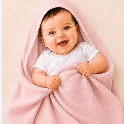 Ella Bonna Bebek Müslin %100 Pamuk Havlu Kundak 80x80cm Pembe