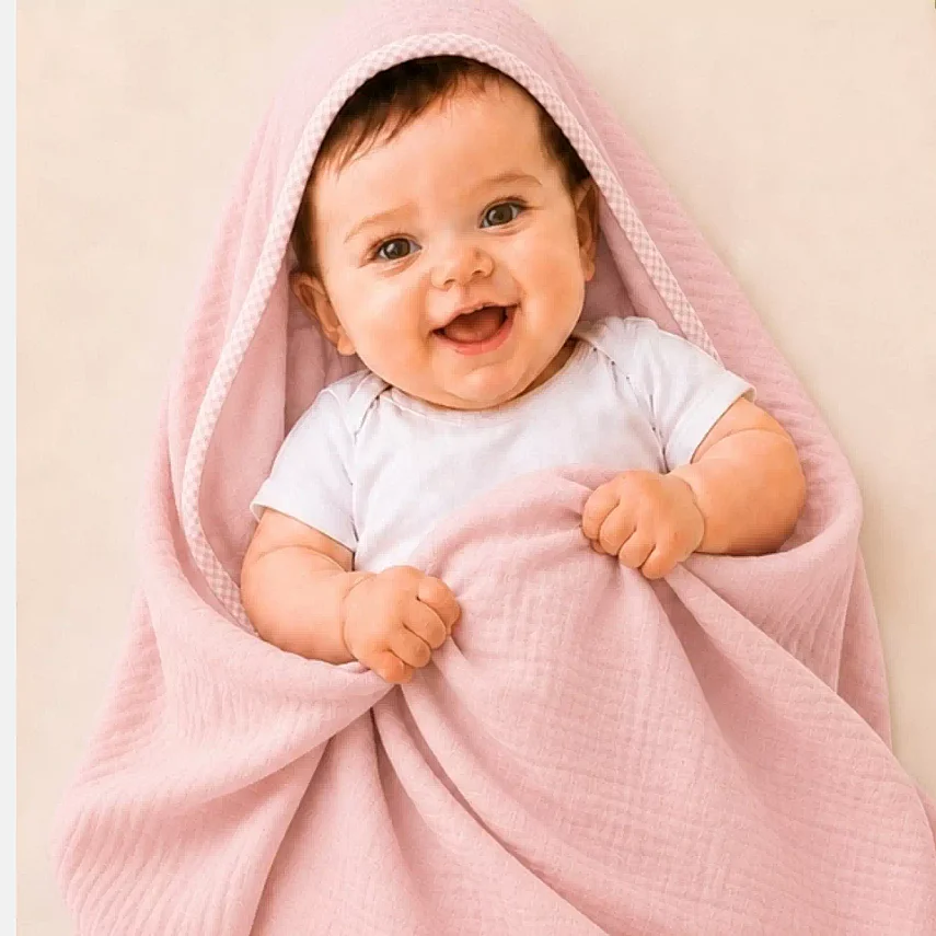 Ella Bonna Bebek Müslin %100 Pamuk Havlu Kundak 80x80cm Pembe - 1