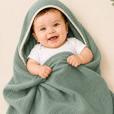 Ella Bonna Bebek Müslin %100 Pamuk Havlu Kundak 80x80cm Yeşil