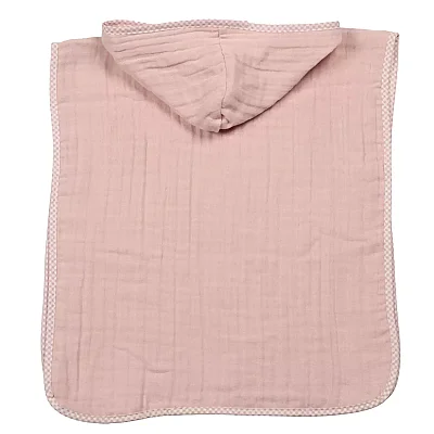 Ella Bonna %100 Pamuk Bebek Çocuk Müslin Panço Kapüşonlu Plaj Deniz Havuz Havlusu Pembe - 4