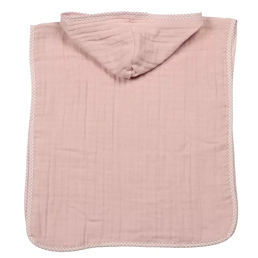 Ella Bonna %100 Pamuk Bebek Çocuk Müslin Panço Kapüşonlu Plaj Deniz Havuz Havlusu Pembe - 4